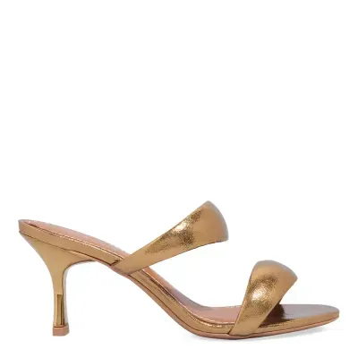 Mule Couro Metalizado Bronze Salto Fino