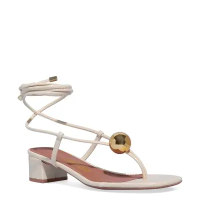 Sandália Amarração Napa Salto Baixo Off White