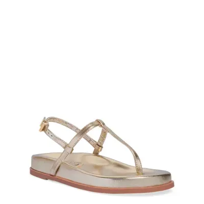 Sandália Papete Salomé Dourada Metalizada