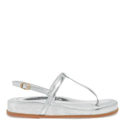 Sandália Papete Salomé Metalizado Prata