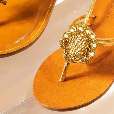 Rasteira Amarraçã Metalizada Soft Dourada