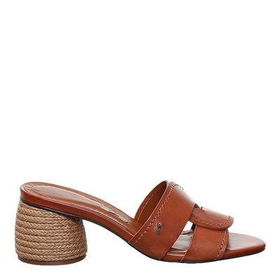 Mule Couro Salto Corda Marrom