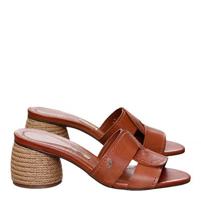 Mule Couro Salto Corda Marrom