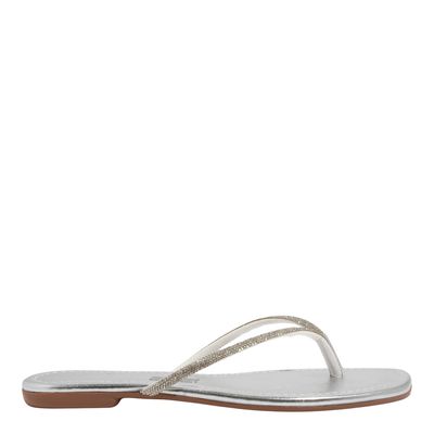 Rasteira Metalizada Brilho Strass Prata