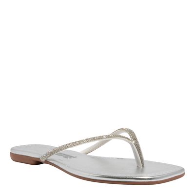 Rasteira Metalizada Brilho Strass Prata