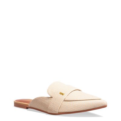 Mocassim Mule Linho Copacabana Branco Bico Fino