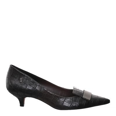 Scarpin Croco Salto Baixo Metal Preto