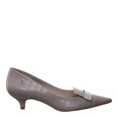 Scarpin Croco Salto Baixo Metal Cinza