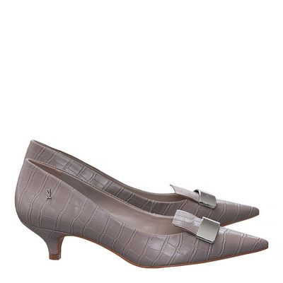Scarpin Croco Salto Baixo Metal Cinza