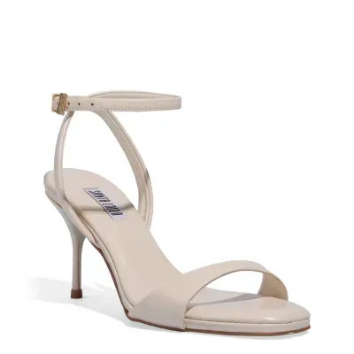 Sandália Couro Acolchoada Salto Fino Marfim