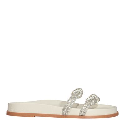 Papete Laço Brilho Strass Off White