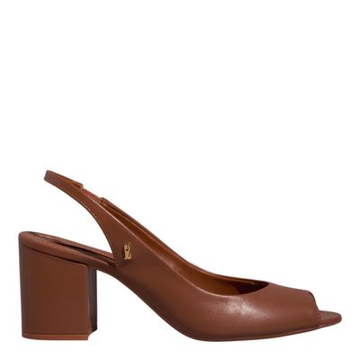 Peep Toe Slingback Couro Marrom Salto Grosso