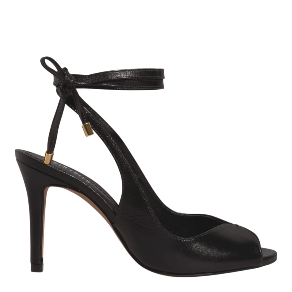 Peep Toe Amarração Couro Confort Preto - Santa Lolla