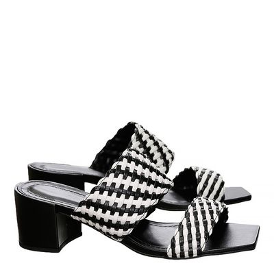 Mule Santorine Trançado Preto e Branco