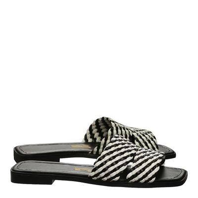 Rasteira Santorine Trançado Preto e Branco