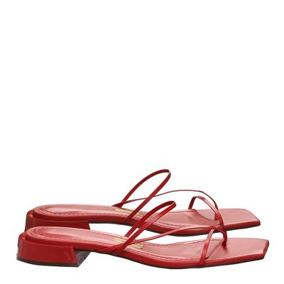 Rasteira Tiras Bico Quadrado Vermelho