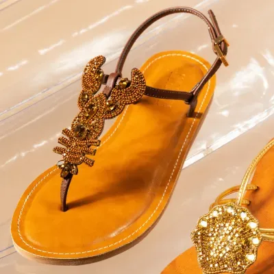 Rasteira Napa Soft Pedraria Marrom