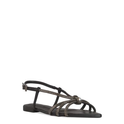 Rasteira Bico Folha Preto Brilho Strass