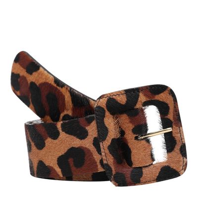 Cinto Couro Quadrado Pêlo Animal Print