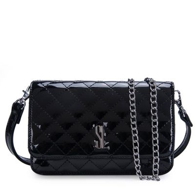 Bolsa Pequena envernizada Preto e Prata