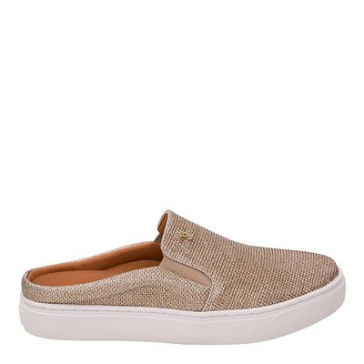 Tênis Slip On Mule Tecido Dourado