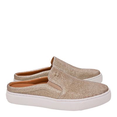Tênis Slip On Mule Tecido Dourado