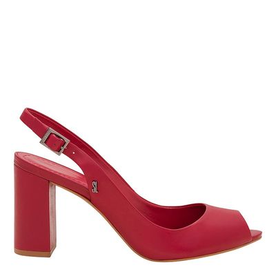 Peep Toe Couro Fivela Vermelho