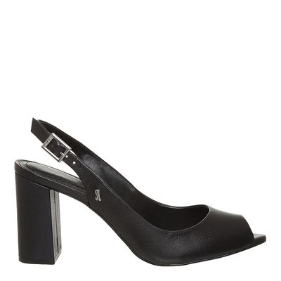 Peep Toe Couro Fivela Preto