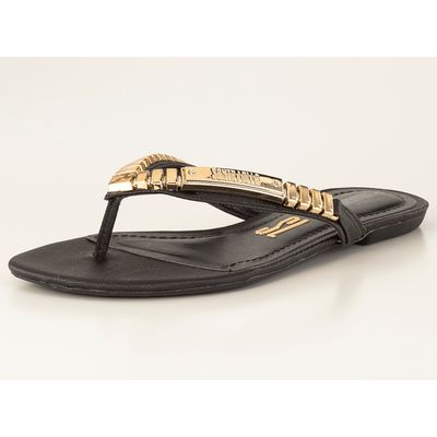 Rasteira Milano Preto e Dourado