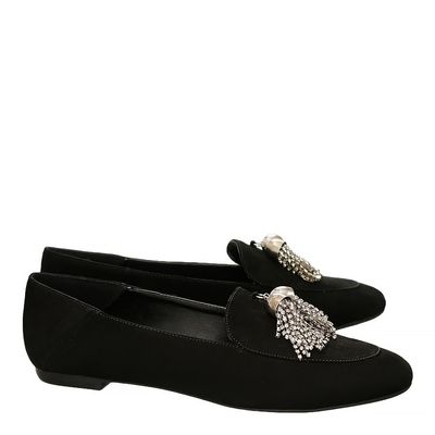 Mocassim Nobuck Strass Preto