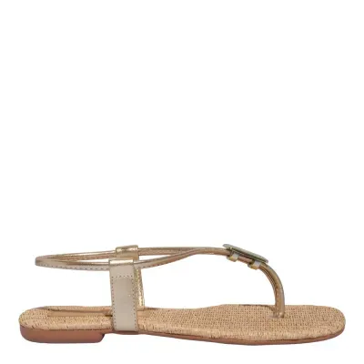 Rasteira Soft Bico Quadrado Tiras Dourada Metalizada