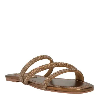 Rasteira Metallic Soft Bronze Strass Brilho