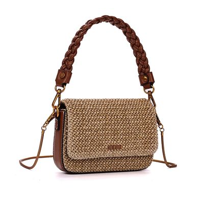 Bolsa Baguete Tramado Alça Trança Bege