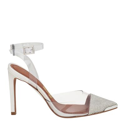 Scarpin Couro Pelica Soft Strass Recorte Branco
