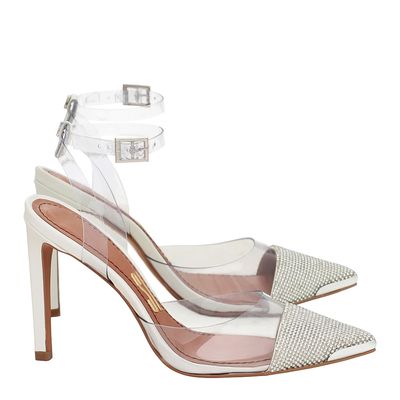 Scarpin Couro Pelica Soft Strass Recorte Branco