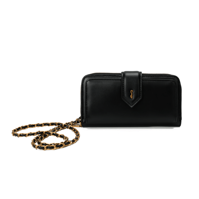 Bolsa Carteira Soft Alça De Ombro Corrente Preta