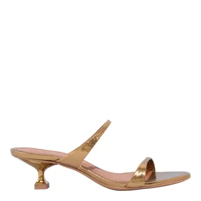 Mule Couro Metalizado Bronze Salto Taça Baixo