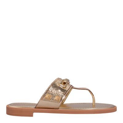 Rasteira Couro Metalizada Dourado