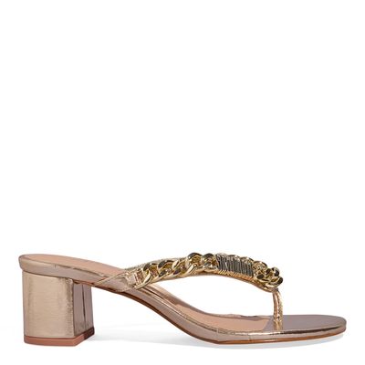 Mule De Dedo Corrente Metalizado Reflexo Dourado Salto Grosso