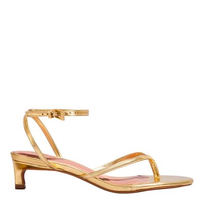 Sandália Thong Metalizada Dourada Salto Baixo