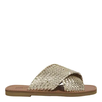 Rasteira Trança Tiras Cruzadas Metalizada Dourada