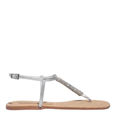 Rasteira Strass Brilho Metalizada Prata