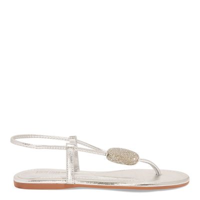 Rasteira Metalizada Prata Bico Redondo