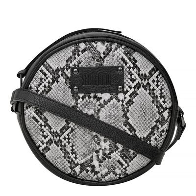 Bolsa Redonda Cobra Preto e Cinza
