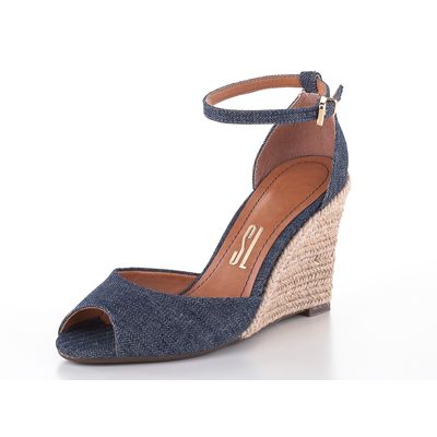 Peep Toe Anabela Jeans Azul