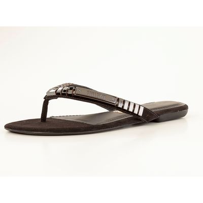 Rasteira Suede Preto e Dourado