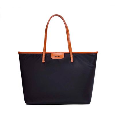 Bolsa Shopper Nylon Preta e Caramelo
