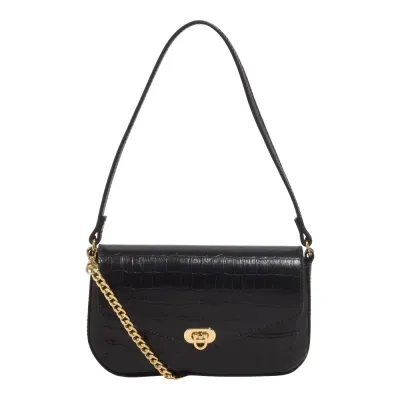 Bolsa P Couro Croco Preto