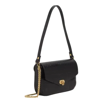 Bolsa P Couro Croco Preto