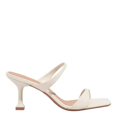 Mule Couro Premium Marfim Salto Alto Fino